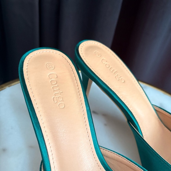 Huntress Green Satin Mules with Rhinestone Accent | 8.5 - Picture 7 of 9